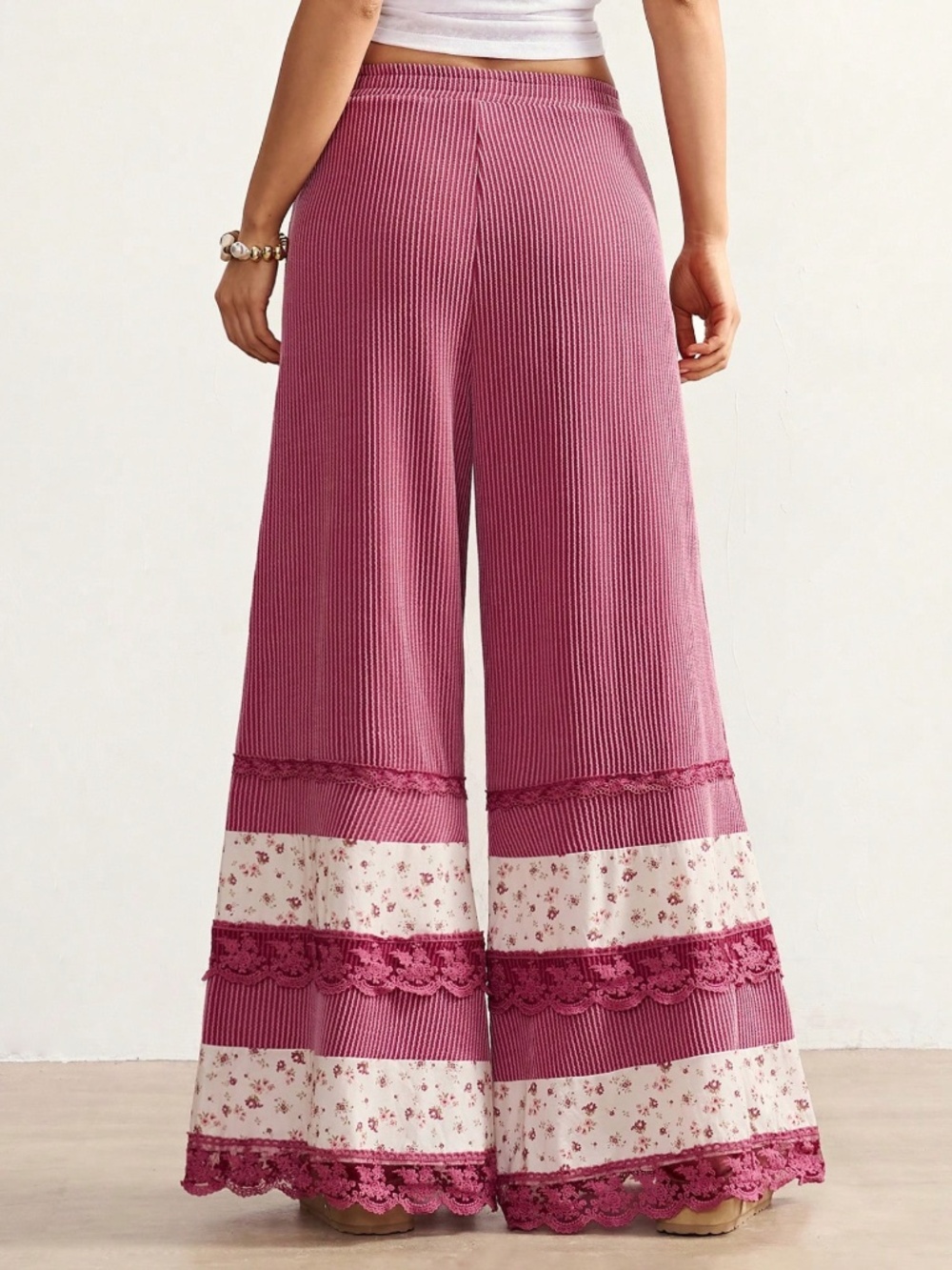 Boho Floral Print Stretchy waist Wide leg Lace pants - Picture 2 of 6